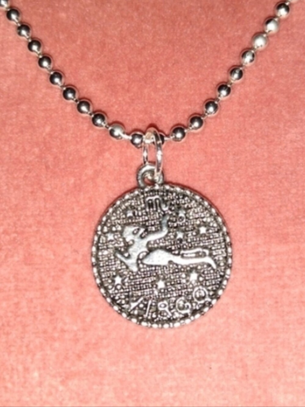 VIRGO Zodiac Charm Silver Pendant Choker or Long Necklace Ball Chain Astrology